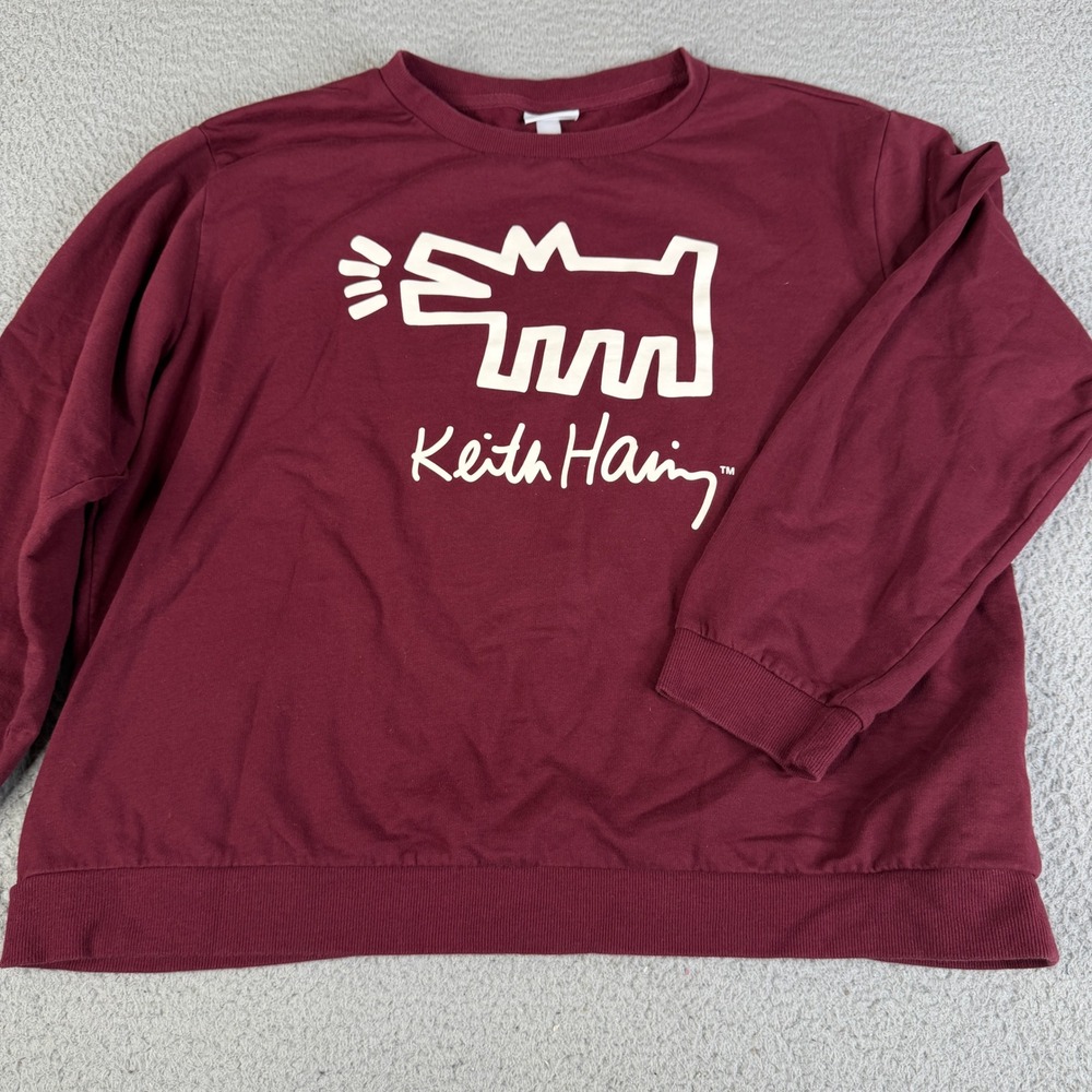 Keith Haring Sweatshirt Mens XXL Maroon Barking Dog Pop Art Graphic Pullover